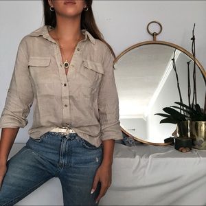 Calvin Klein~ oatmeal button down shirt